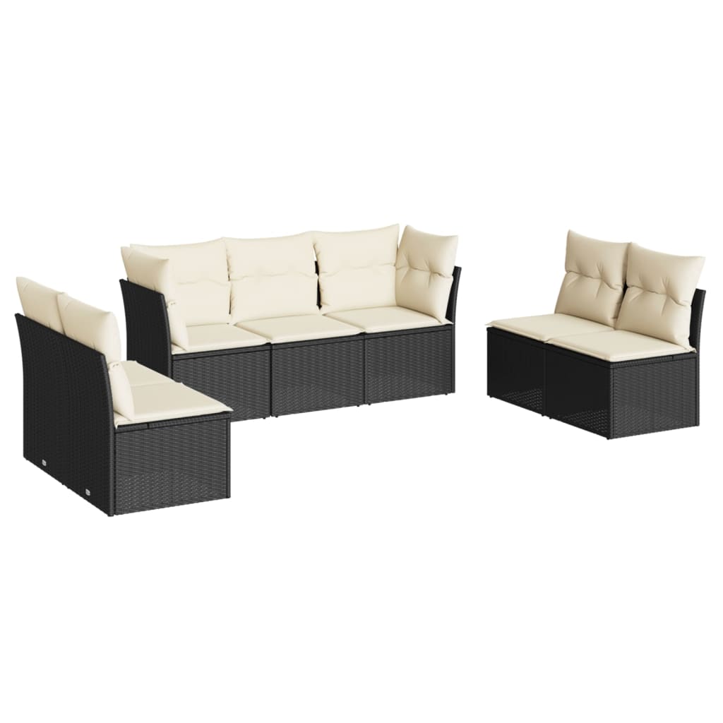 7 Piece Patio Sofa Set with Cushions Black Poly Rattan