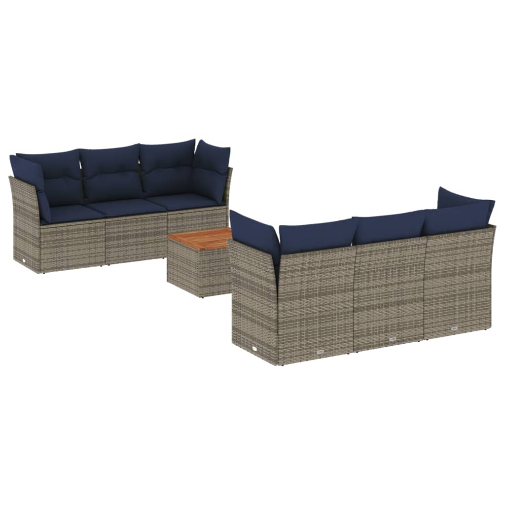 7 Piece Patio Sofa Set with Cushions Gray Poly Rattan