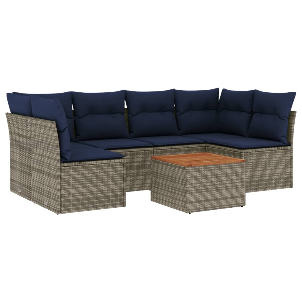 7 Piece Patio Sofa Set with Cushions Gray Poly Rattan