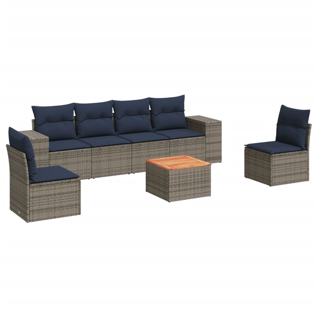 7 Piece Patio Sofa Set with Cushions Gray Poly Rattan