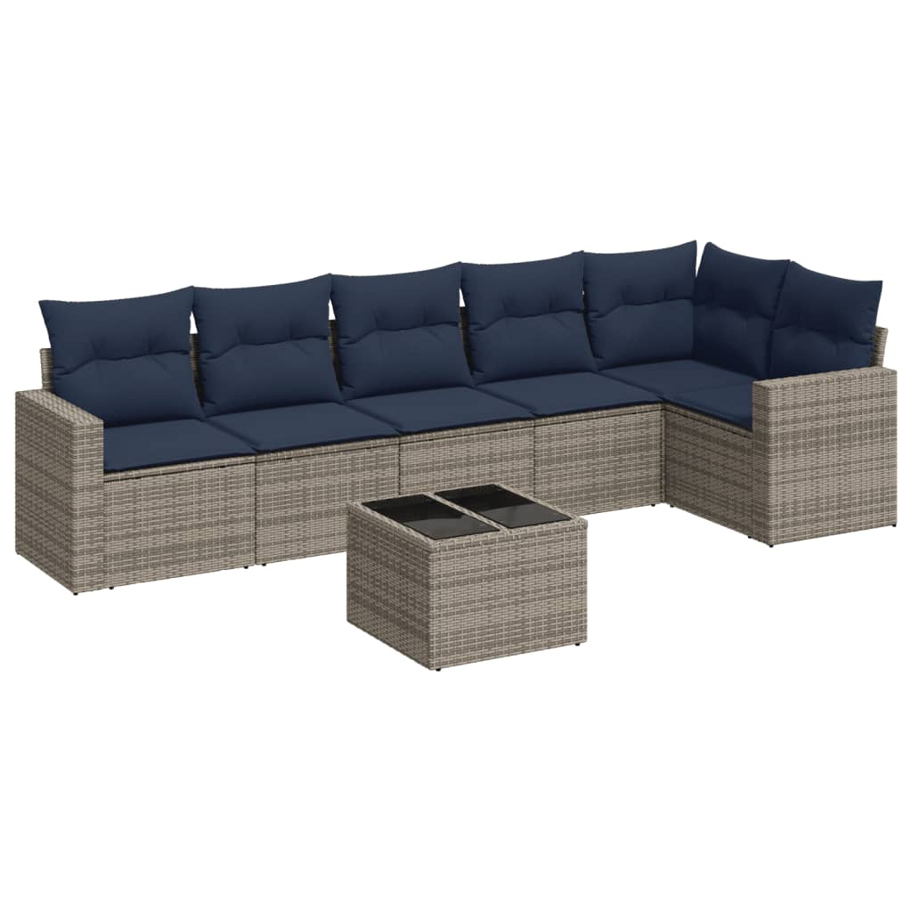 7 Piece Patio Sofa Set with Cushions Gray Poly Rattan
