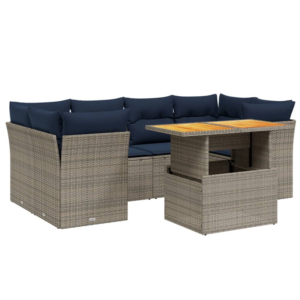 7 Piece Patio Sofa Set with Cushions Gray Poly Rattan