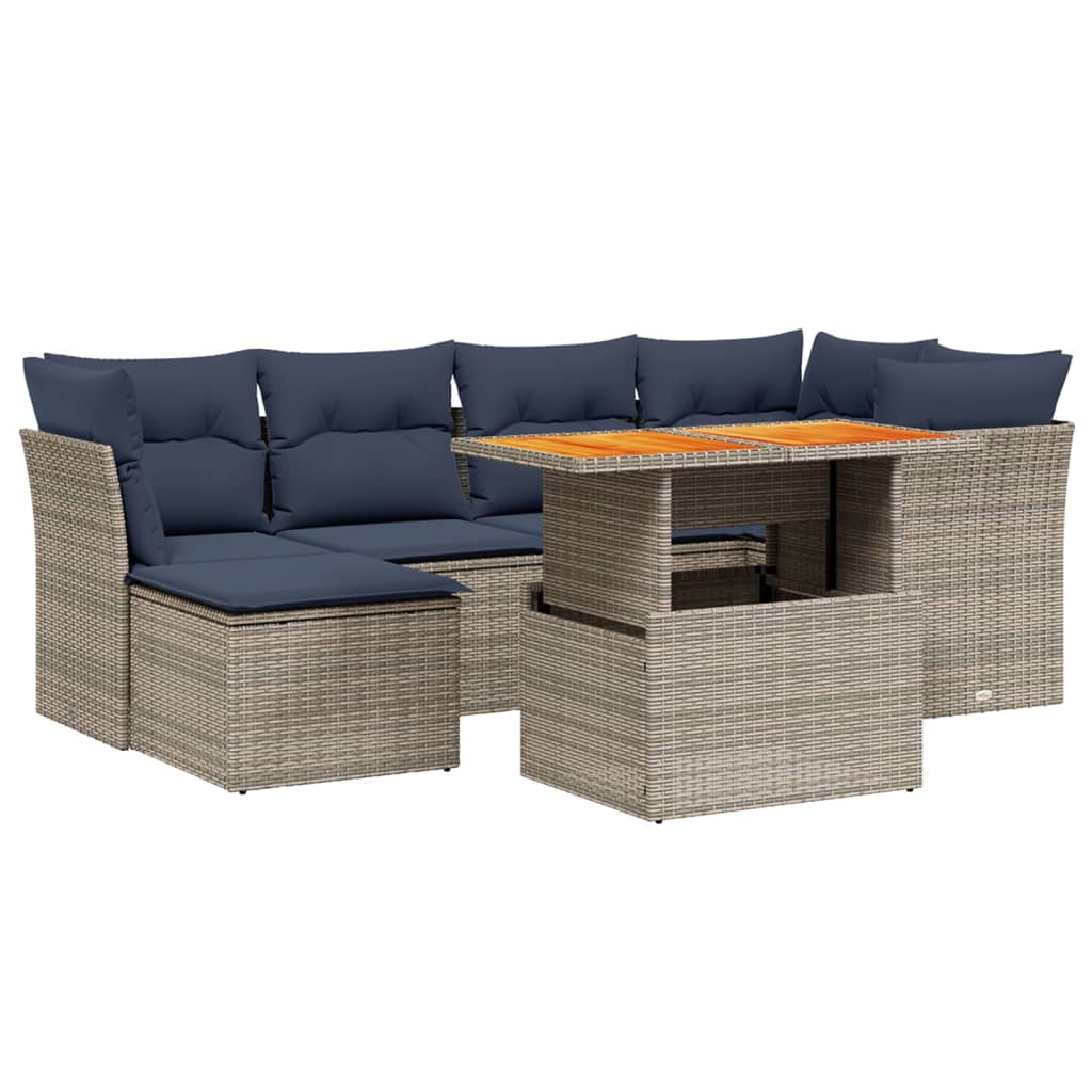 7 Piece Patio Sofa Set with Cushions Gray Poly Rattan