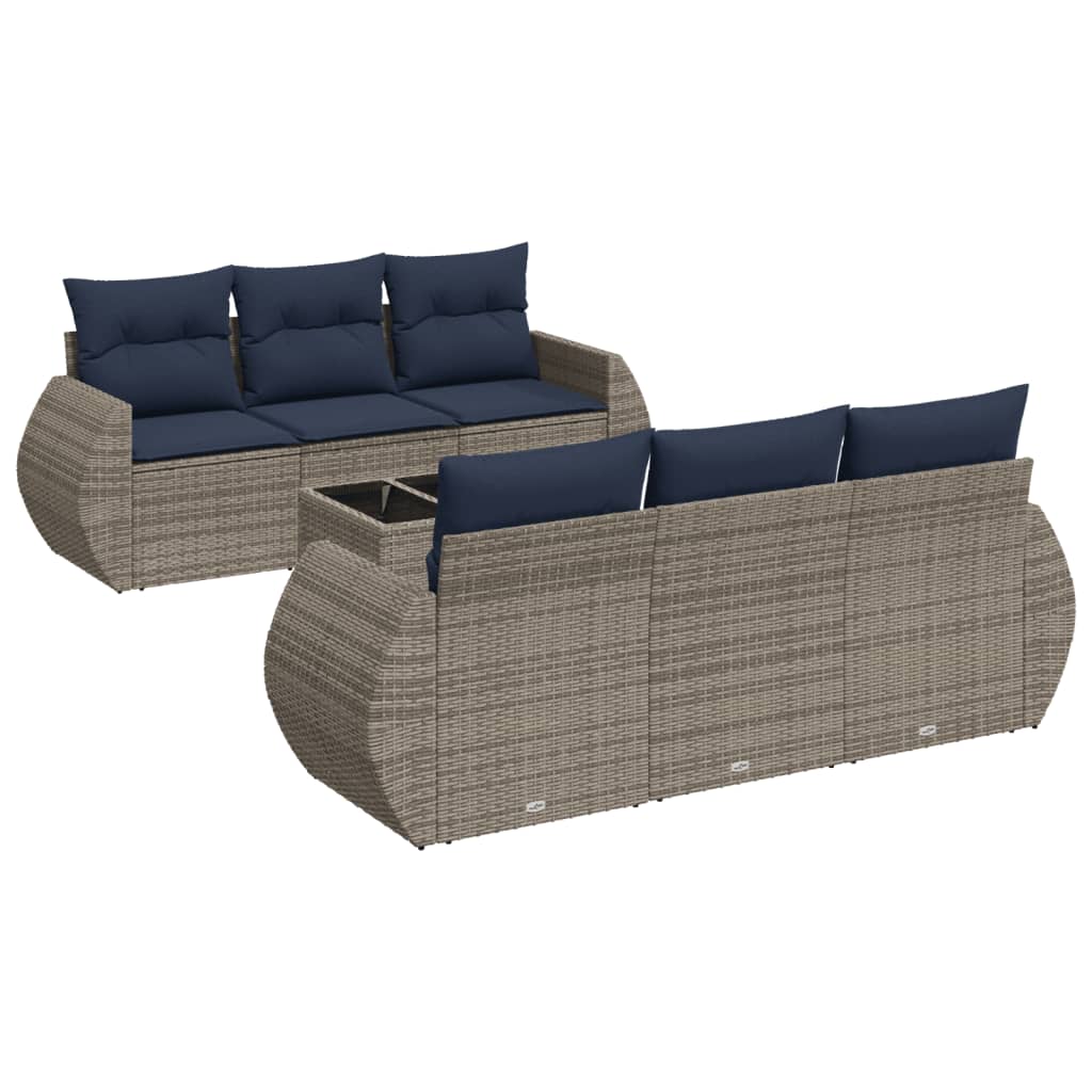7 Piece Patio Sofa Set with Cushions Gray Poly Rattan