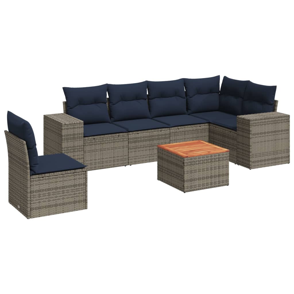 7 Piece Patio Sofa Set with Cushions Gray Poly Rattan