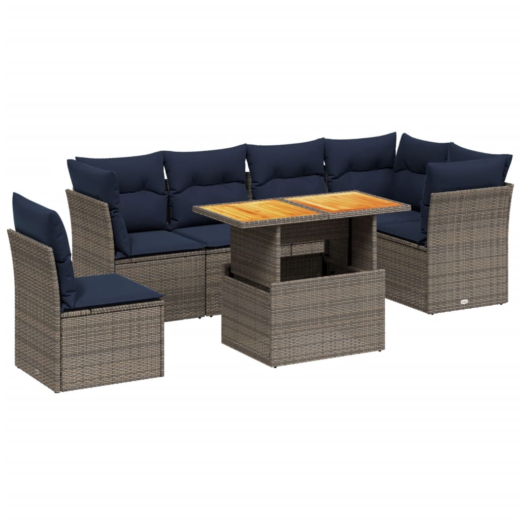 7 Piece Patio Sofa Set with Cushions Gray Poly Rattan