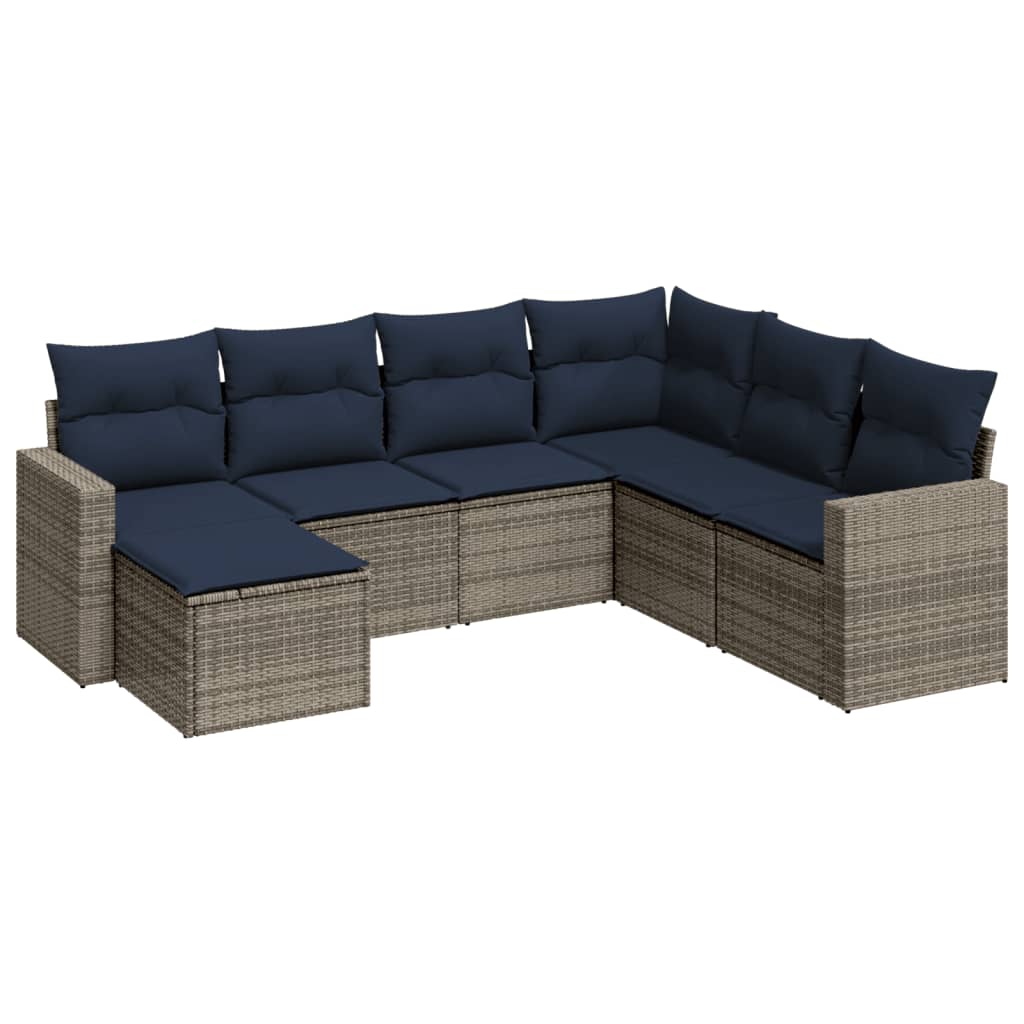 7 Piece Patio Sofa Set with Cushions Gray Poly Rattan