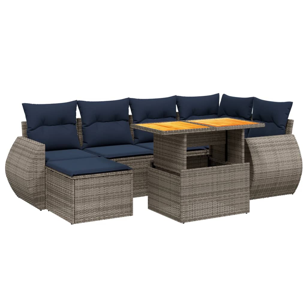 7 Piece Patio Sofa Set with Cushions Gray Poly Rattan