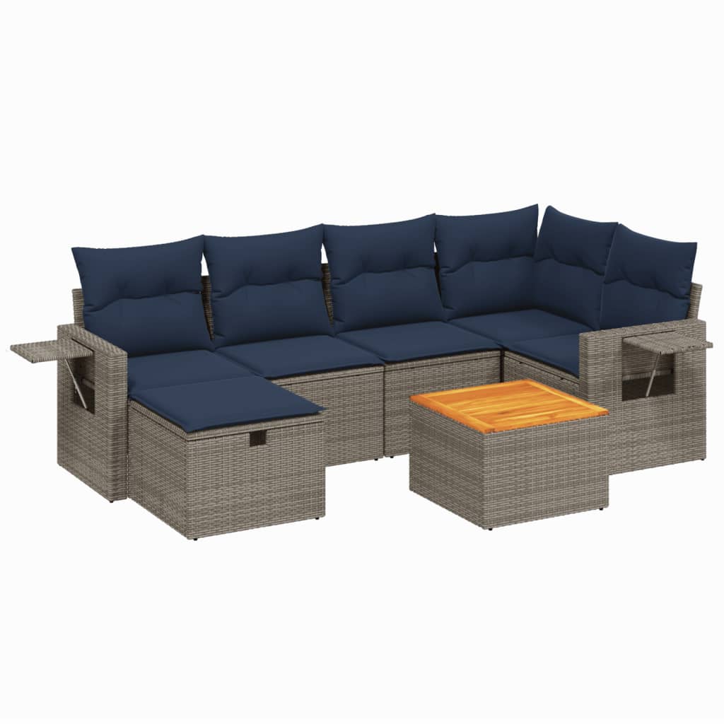 7 Piece Patio Sofa Set with Cushions Gray Poly Rattan