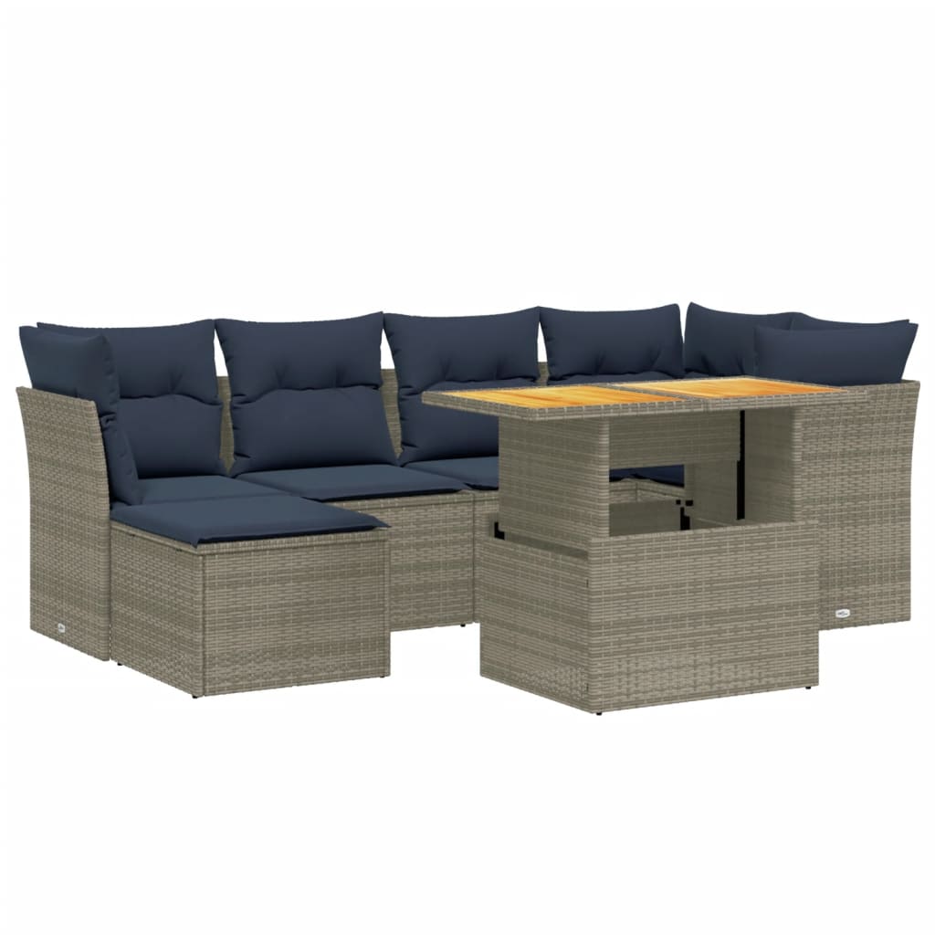 7 Piece Patio Sofa Set with Cushions Gray Poly Rattan