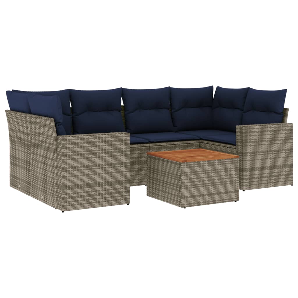 7 Piece Patio Sofa Set with Cushions Gray Poly Rattan