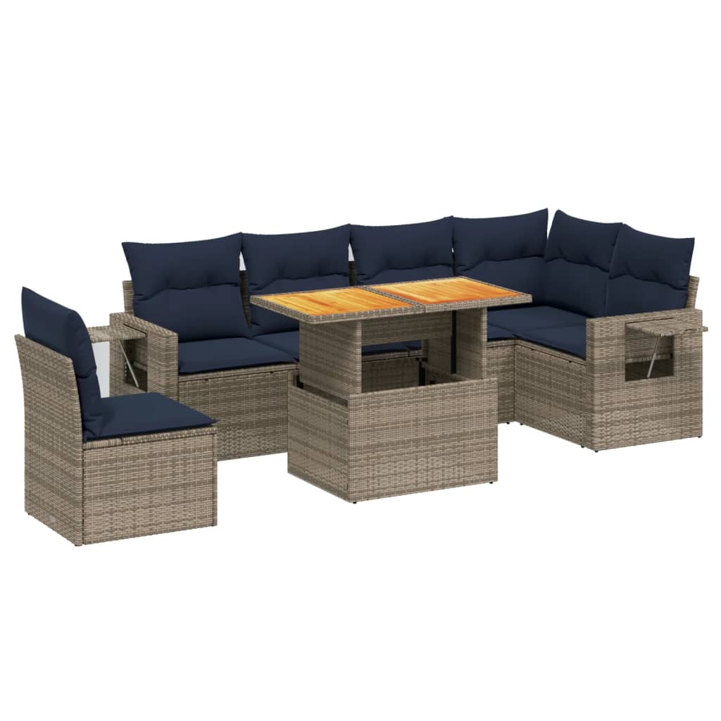 7 Piece Patio Sofa Set with Cushions Gray Poly Rattan