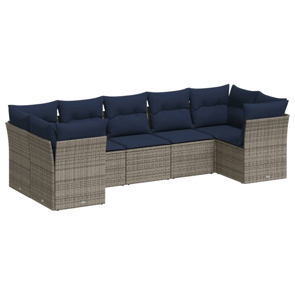 7 Piece Patio Sofa Set with Cushions Gray Poly Rattan