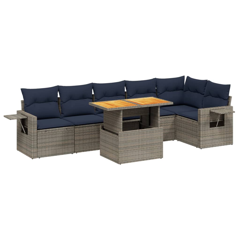 7 Piece Patio Sofa Set with Cushions Gray Poly Rattan