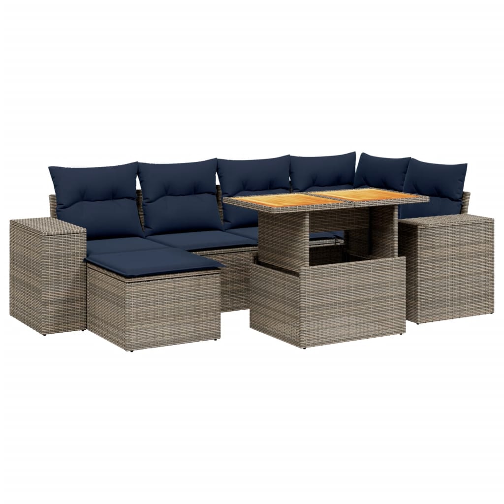 7 Piece Patio Sofa Set with Cushions Gray Poly Rattan