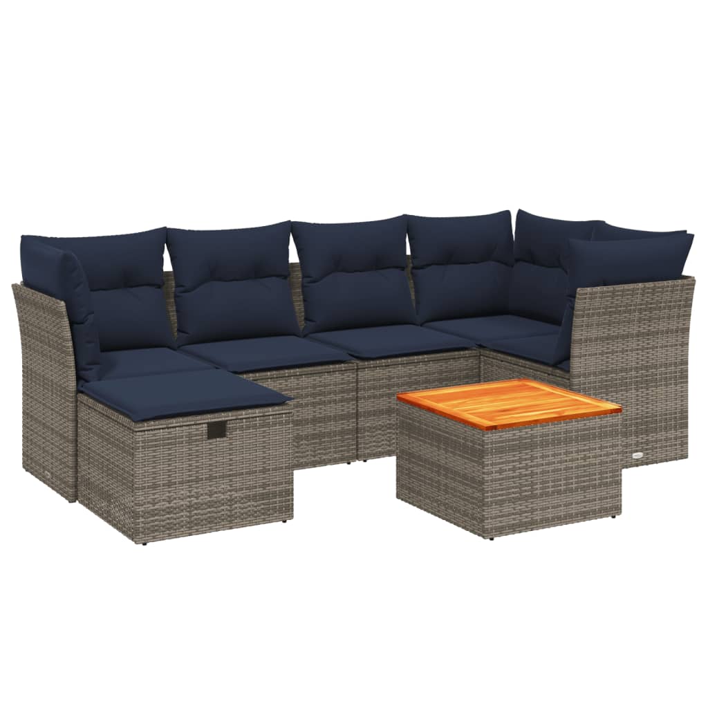 7 Piece Patio Sofa Set with Cushions Gray Poly Rattan