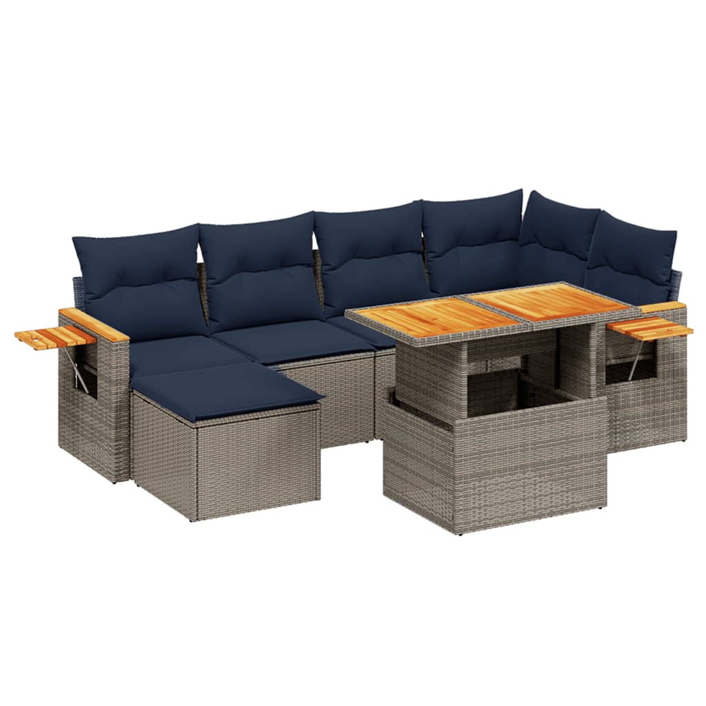 7 Piece Patio Sofa Set with Cushions Gray Poly Rattan
