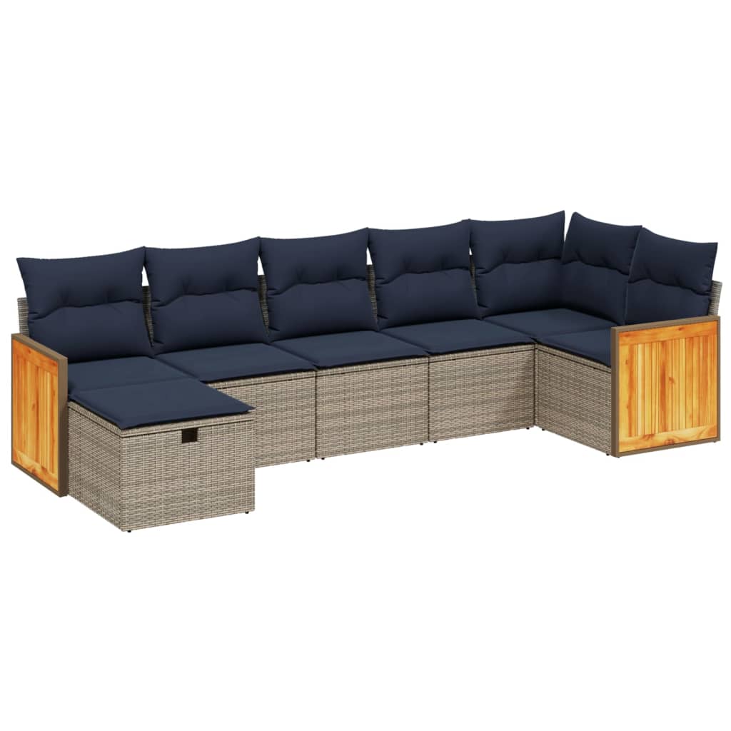 7 Piece Patio Sofa Set with Cushions Gray Poly Rattan