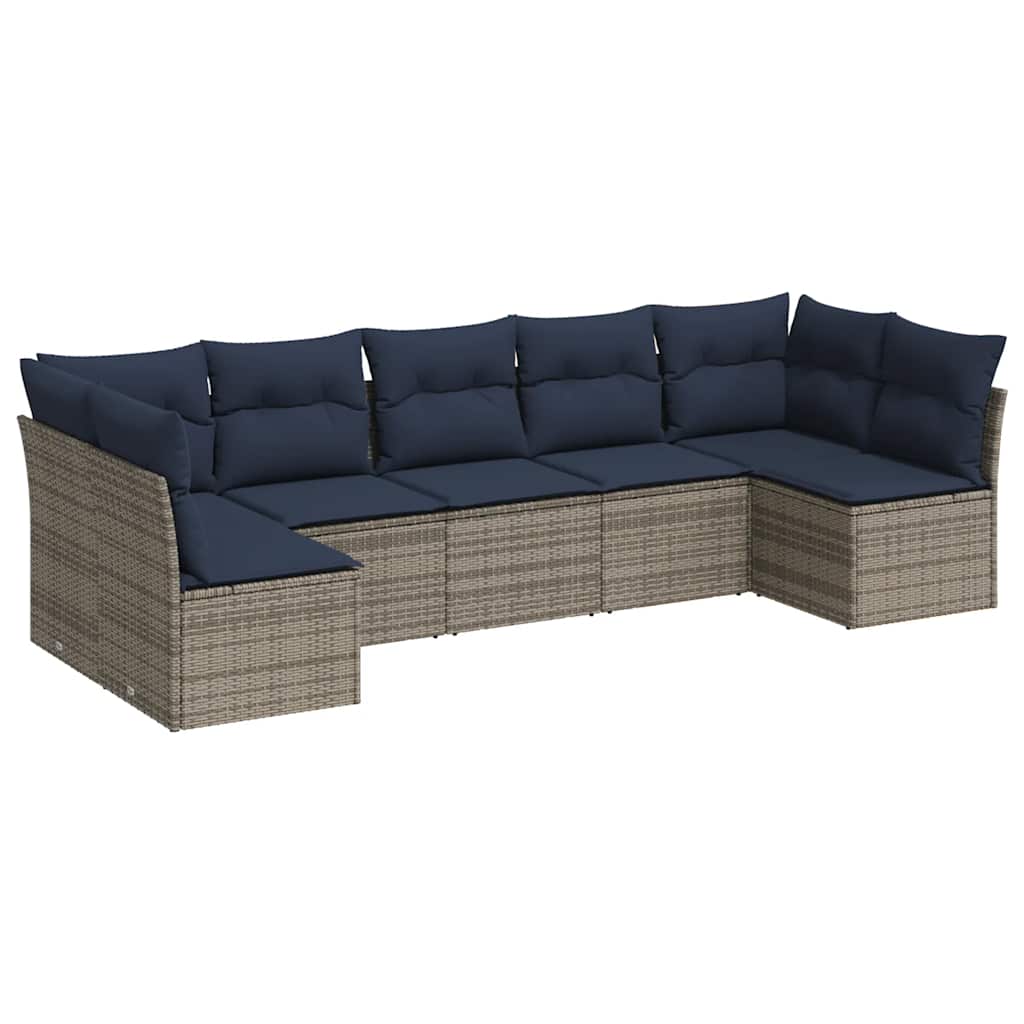 7 Piece Patio Sofa Set with Cushions Gray Poly Rattan