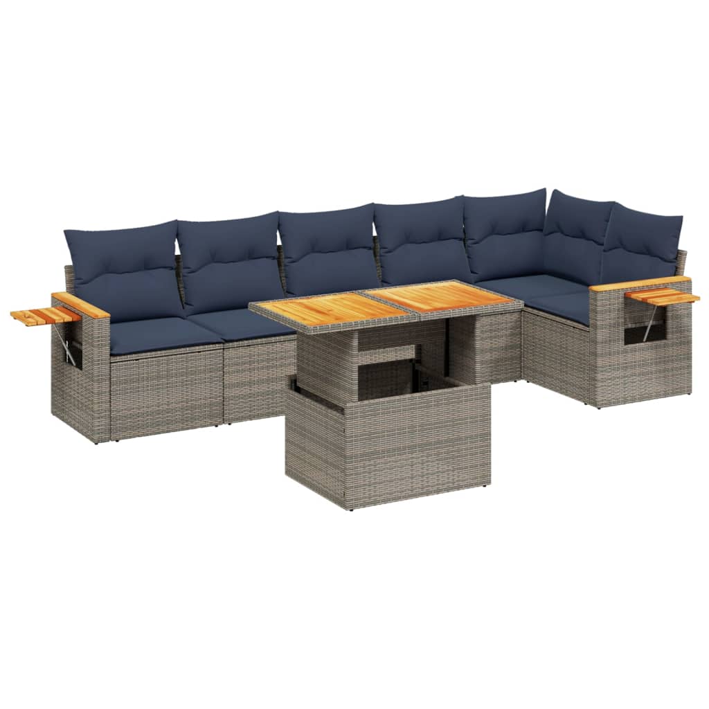 7 Piece Patio Sofa Set with Cushions Gray Poly Rattan