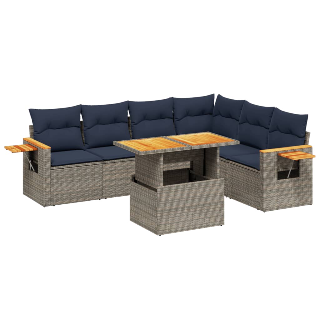 7 Piece Patio Sofa Set with Cushions Gray Poly Rattan
