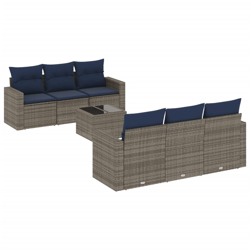 7 Piece Patio Sofa Set with Cushions Gray Poly Rattan