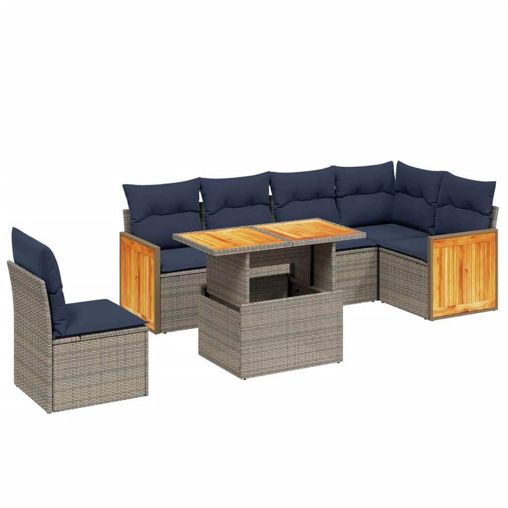 7 Piece Patio Sofa Set with Cushions Gray Poly Rattan