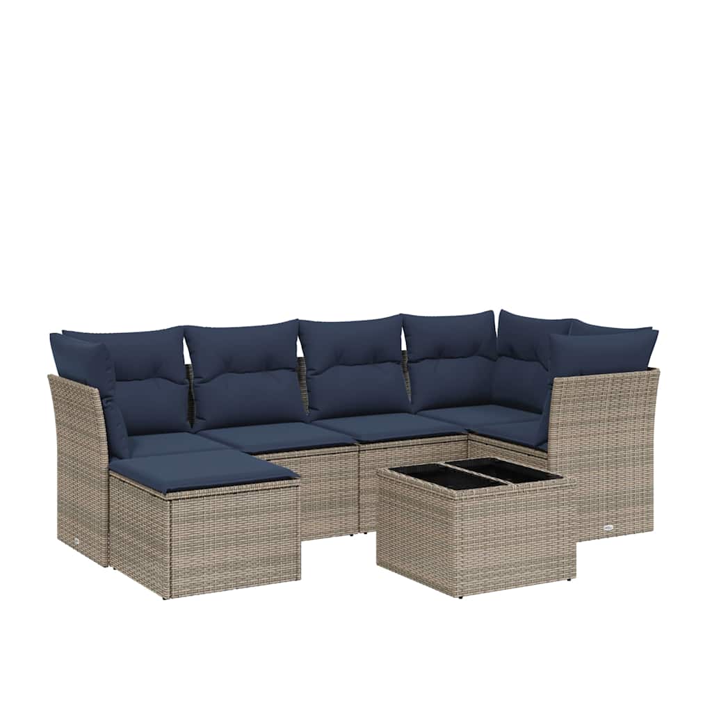 7 Piece Patio Sofa Set with Cushions Gray Poly Rattan