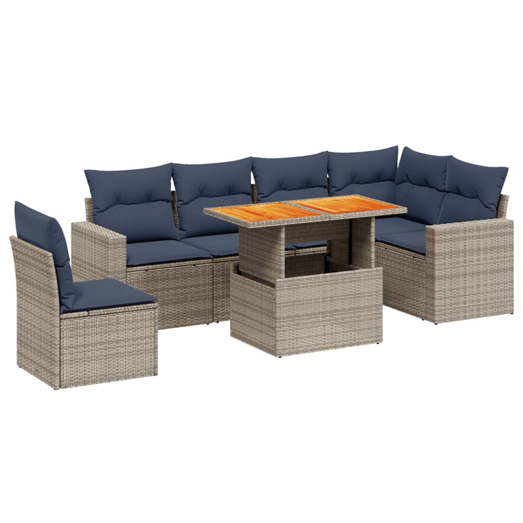 7 Piece Patio Sofa Set with Cushions Gray Poly Rattan