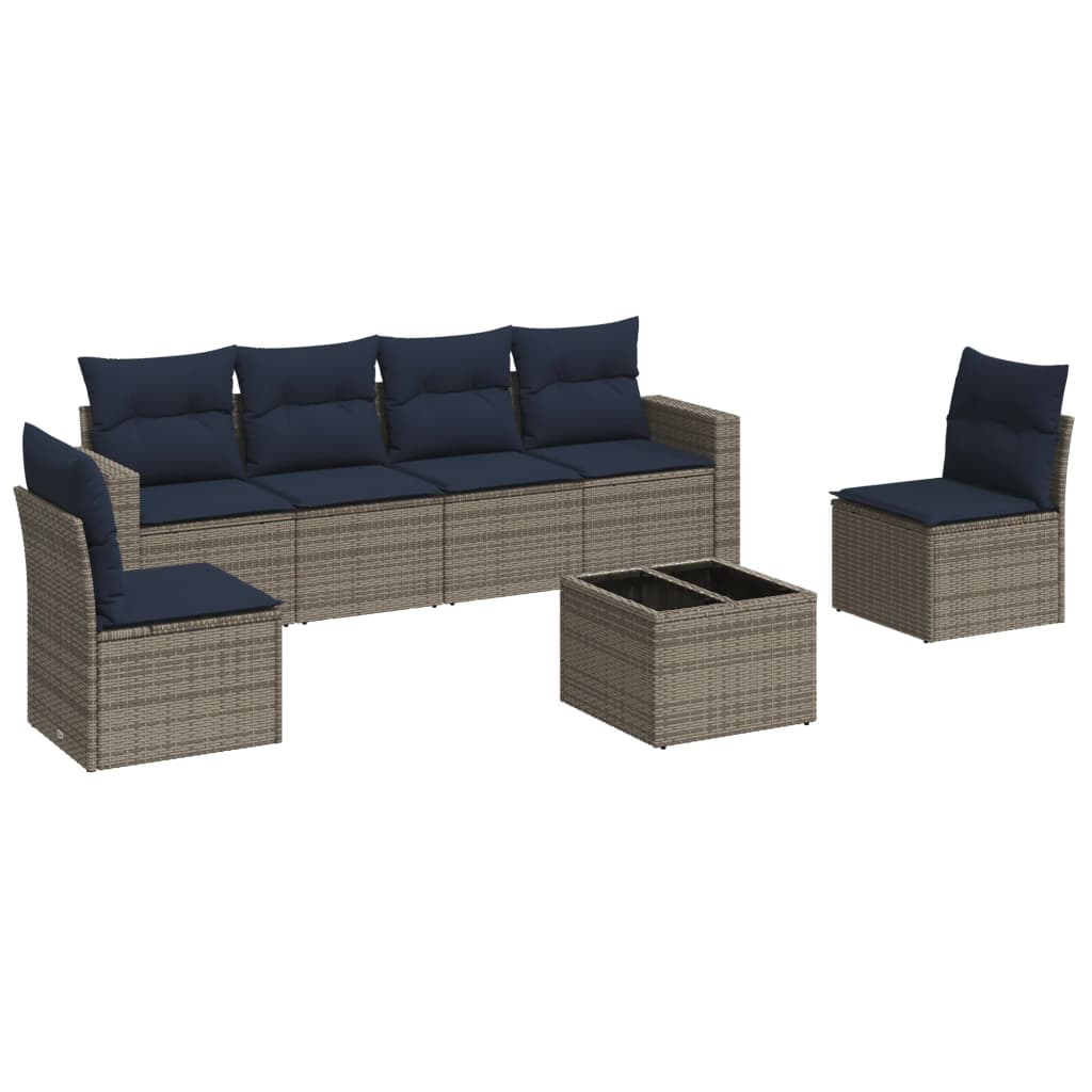 7 Piece Patio Sofa Set with Cushions Gray Poly Rattan