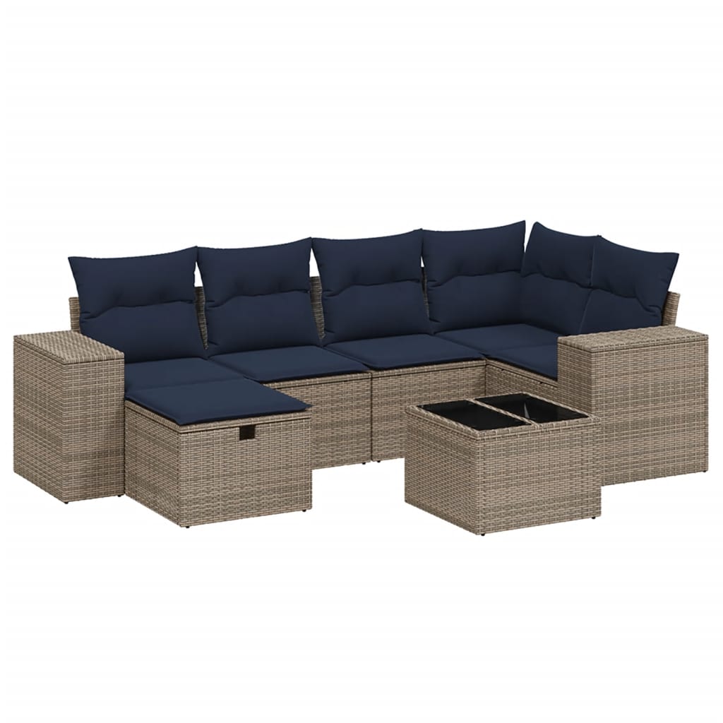 7 Piece Patio Sofa Set with Cushions Gray Poly Rattan