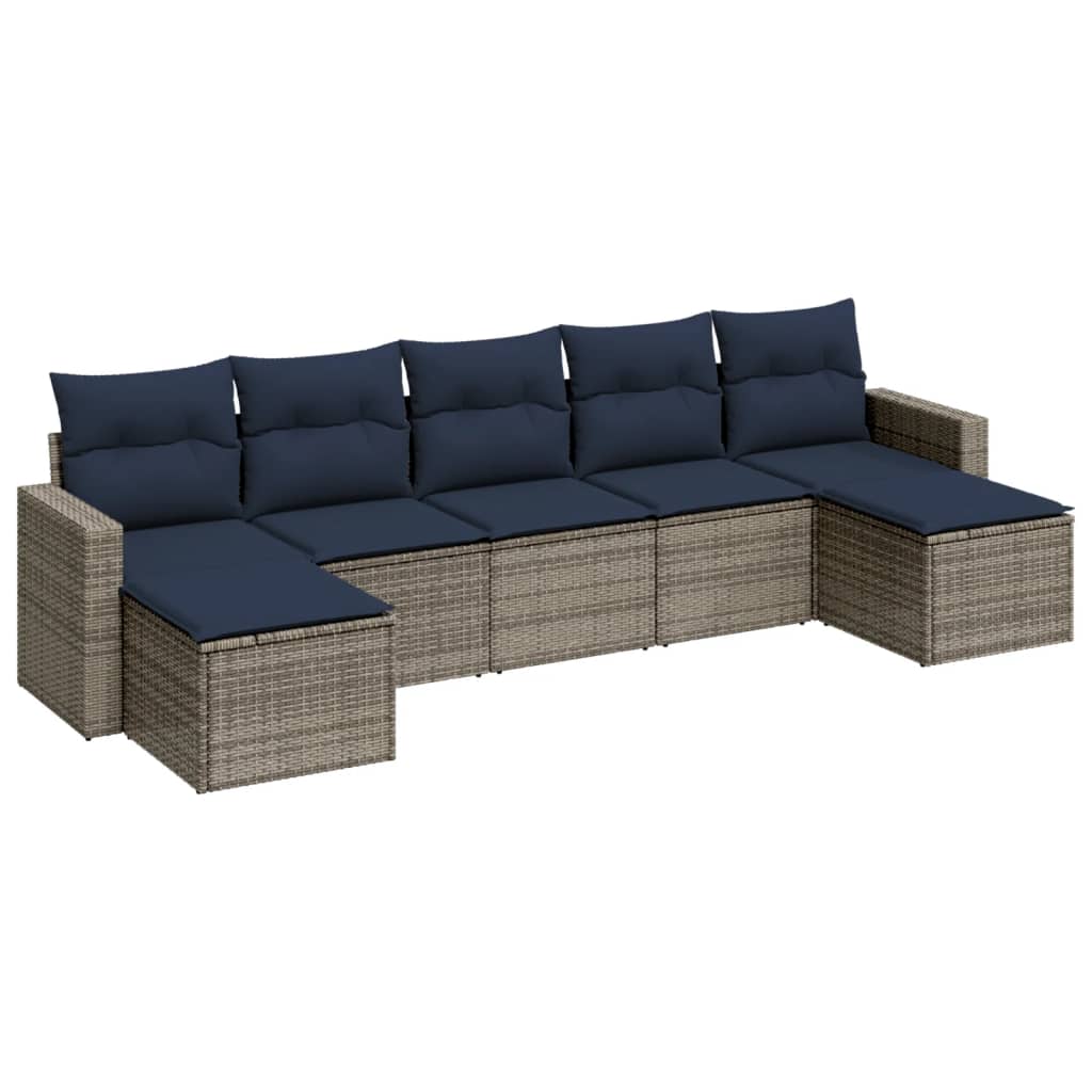 7 Piece Patio Sofa Set with Cushions Gray Poly Rattan