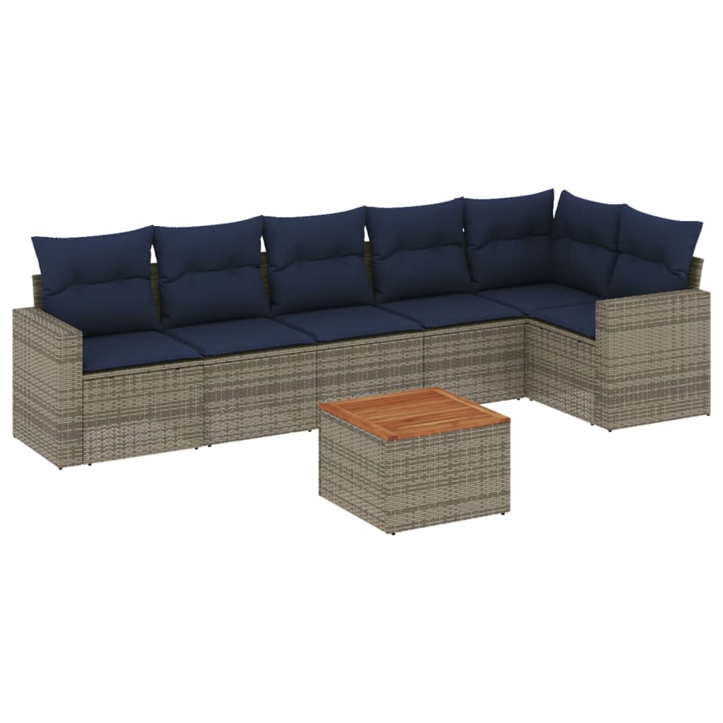 7 Piece Patio Sofa Set with Cushions Gray Poly Rattan