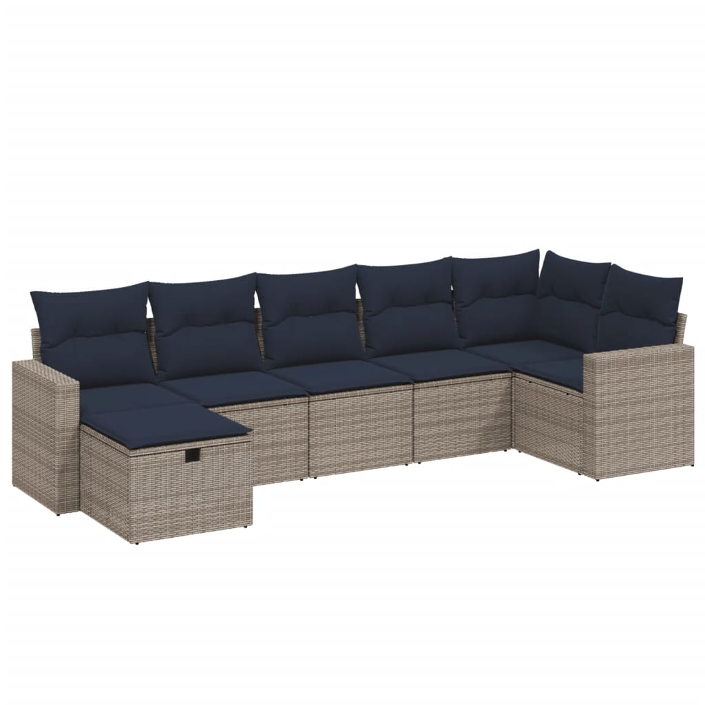 7 Piece Patio Sofa Set with Cushions Gray Poly Rattan