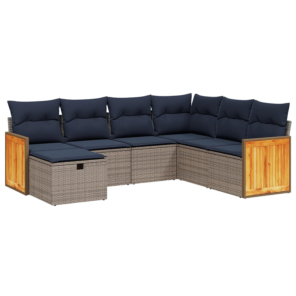 7 Piece Patio Sofa Set with Cushions Gray Poly Rattan