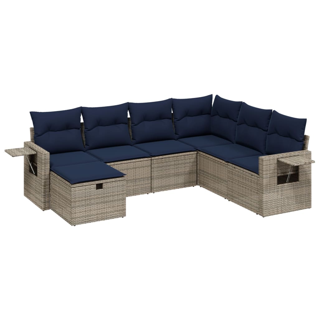 7 Piece Patio Sofa Set with Cushions Gray Poly Rattan