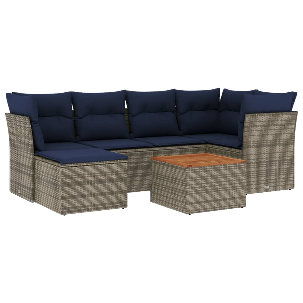 7 Piece Patio Sofa Set with Cushions Gray Poly Rattan