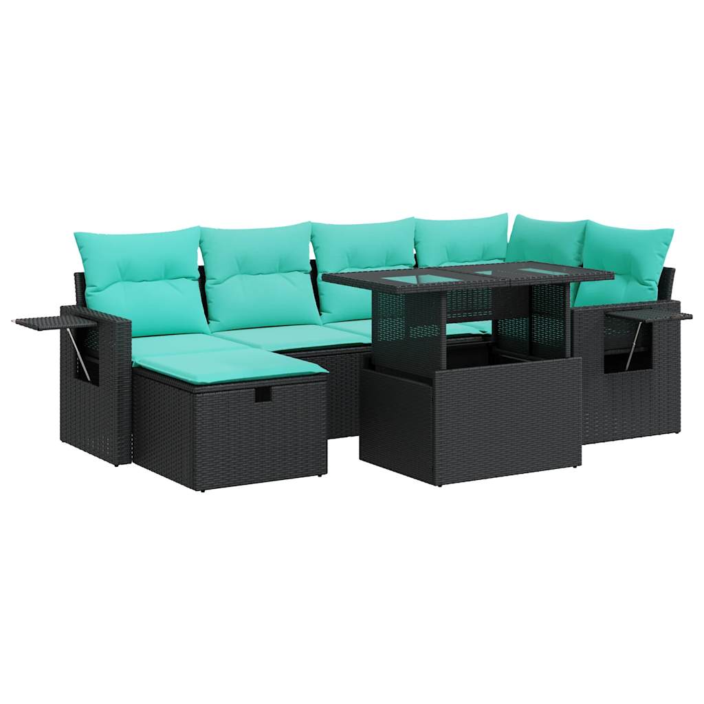 7 Piece Patio Sofa Set with Cushions Gray Poly Rattan Acacia