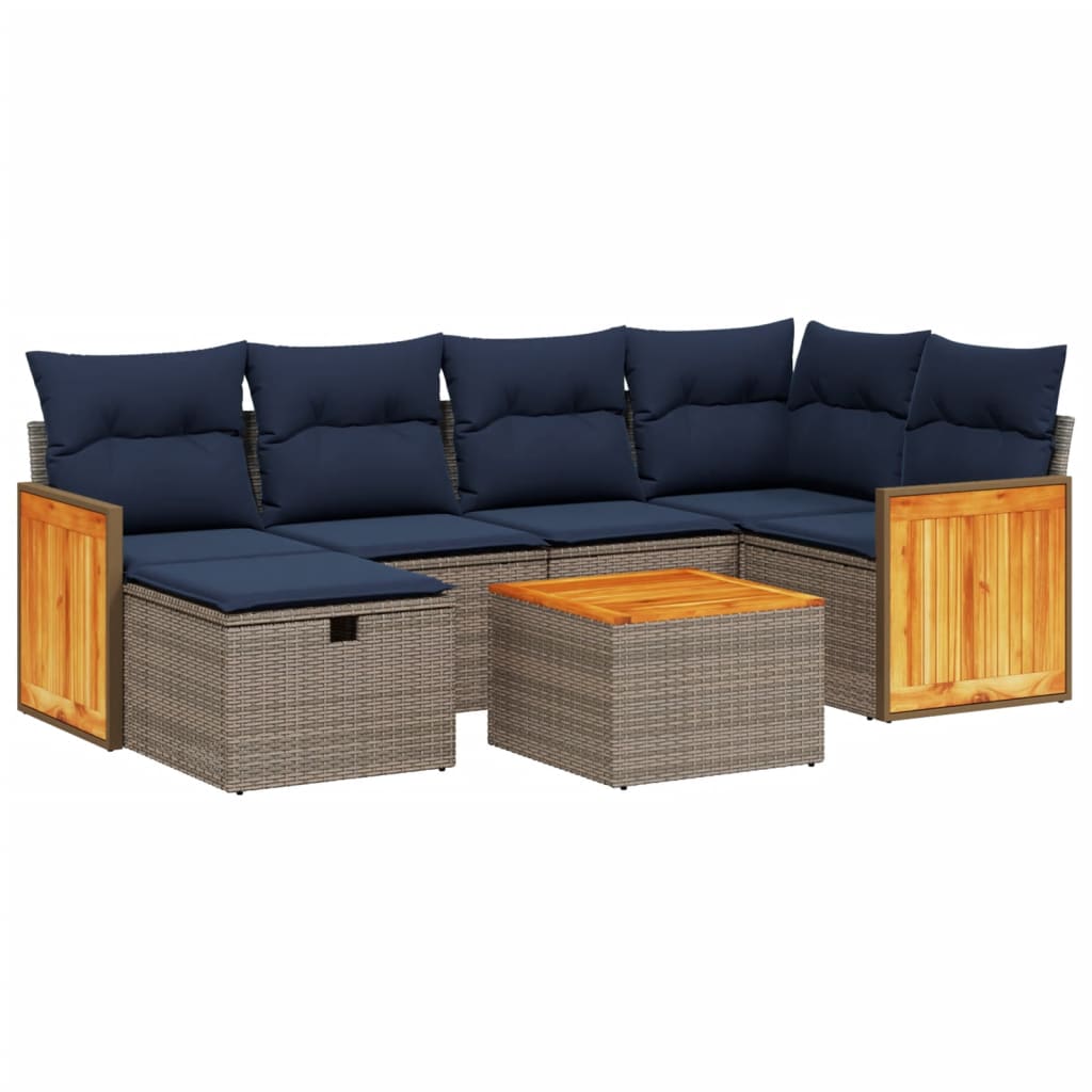 7 Piece Patio Sofa Set with Cushions Gray Poly Rattan