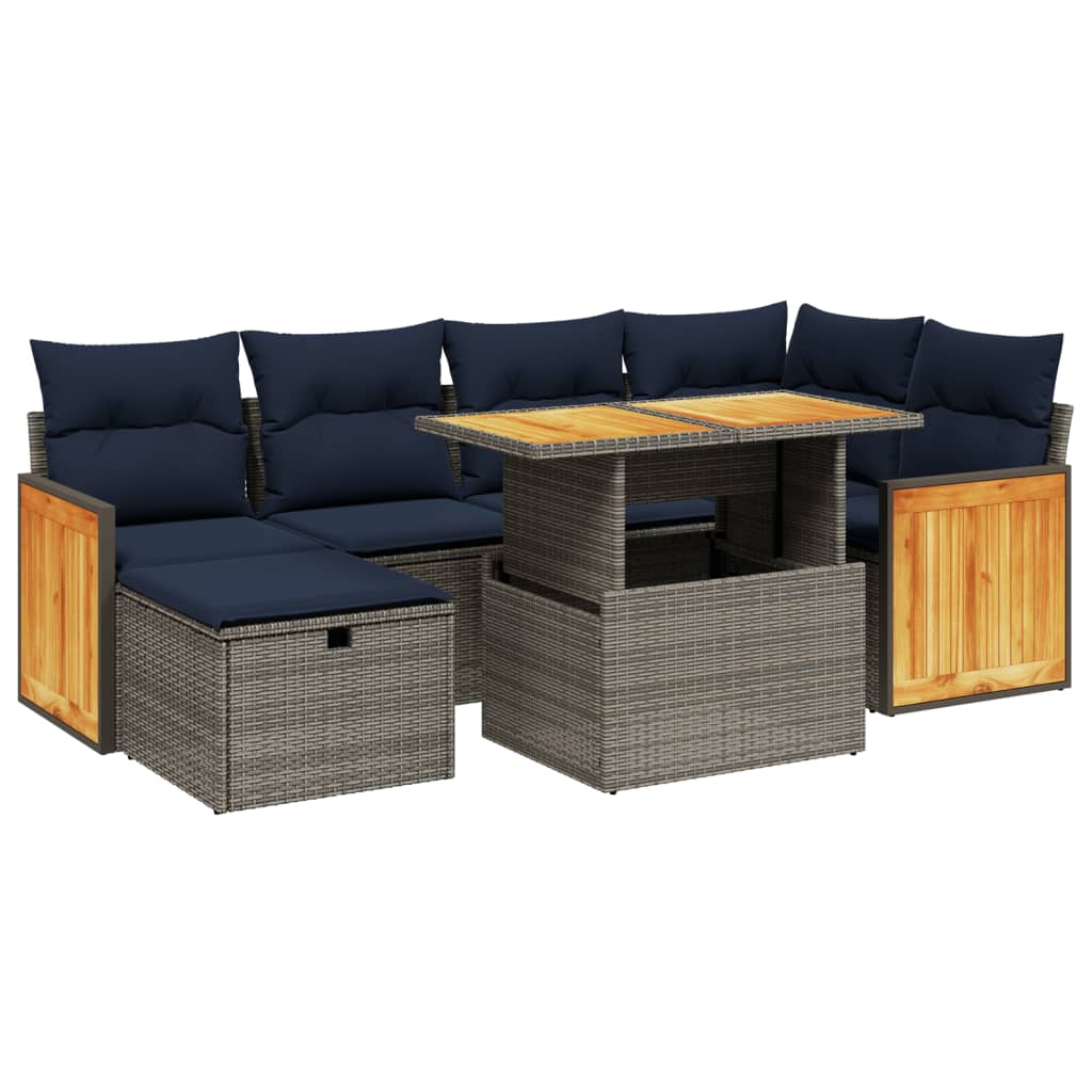 7 Piece Patio Sofa Set with Cushions Gray Poly Rattan