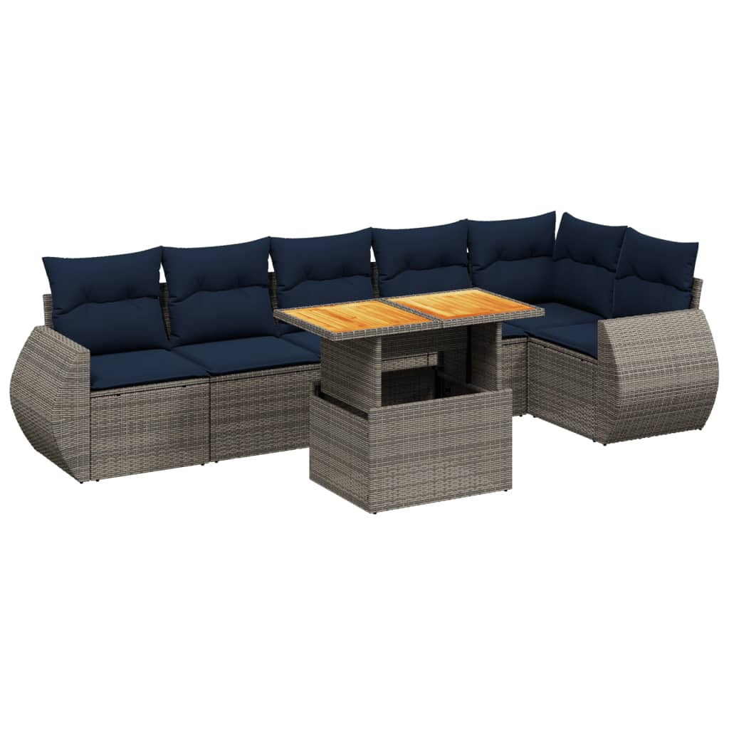 7 Piece Patio Sofa Set with Cushions Gray Poly Rattan