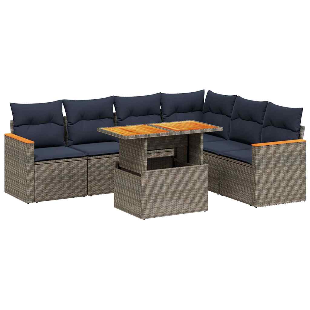 7 Piece Patio Sofa Set with Cushions Gray Poly Rattan