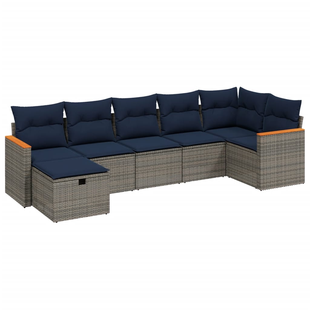 7 Piece Patio Sofa Set with Cushions Gray Poly Rattan