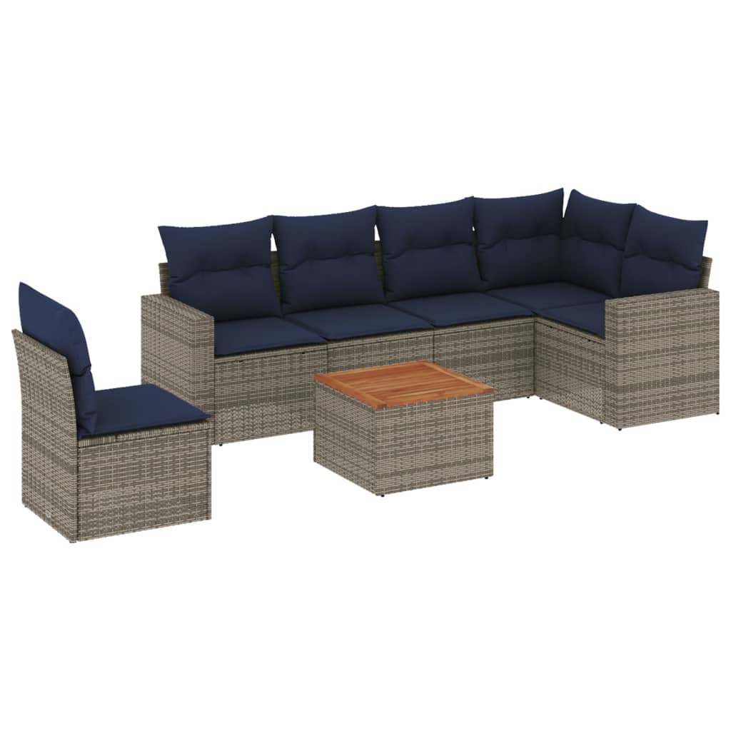 7 Piece Patio Sofa Set with Cushions Gray Poly Rattan