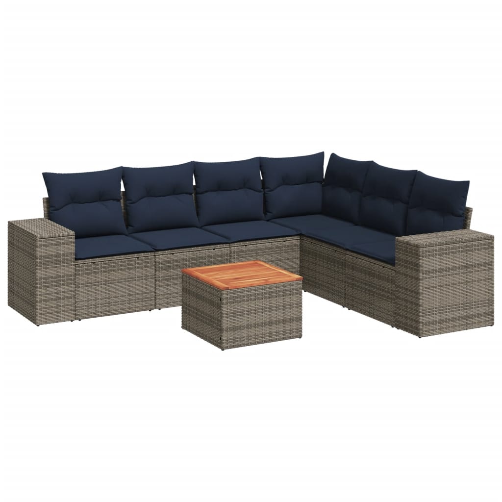 7 Piece Patio Sofa Set with Cushions Gray Poly Rattan