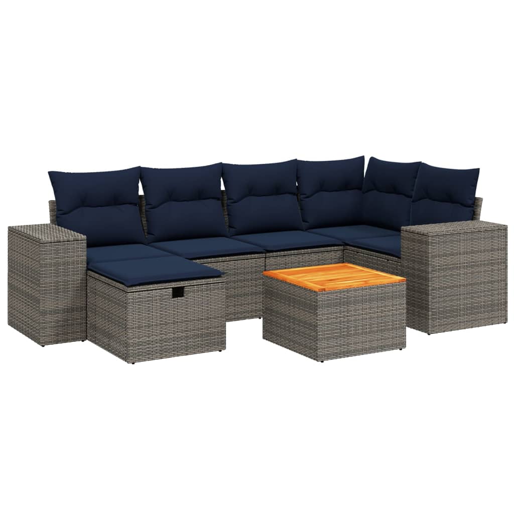 7 Piece Patio Sofa Set with Cushions Gray Poly Rattan
