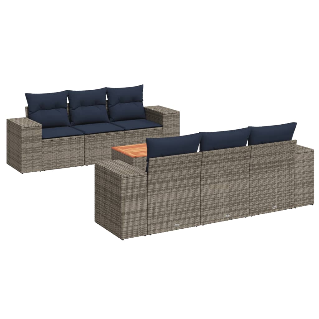 7 Piece Patio Sofa Set with Cushions Gray Poly Rattan