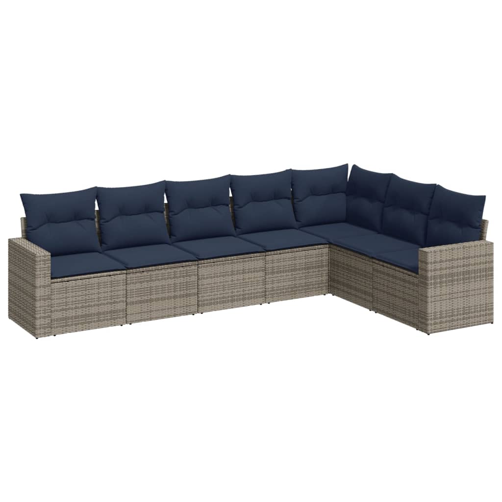7 Piece Patio Sofa Set with Cushions Gray Poly Rattan