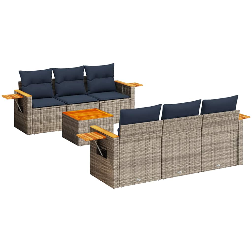 7 Piece Patio Sofa Set with Cushions Grey Poly Rattan (US only)