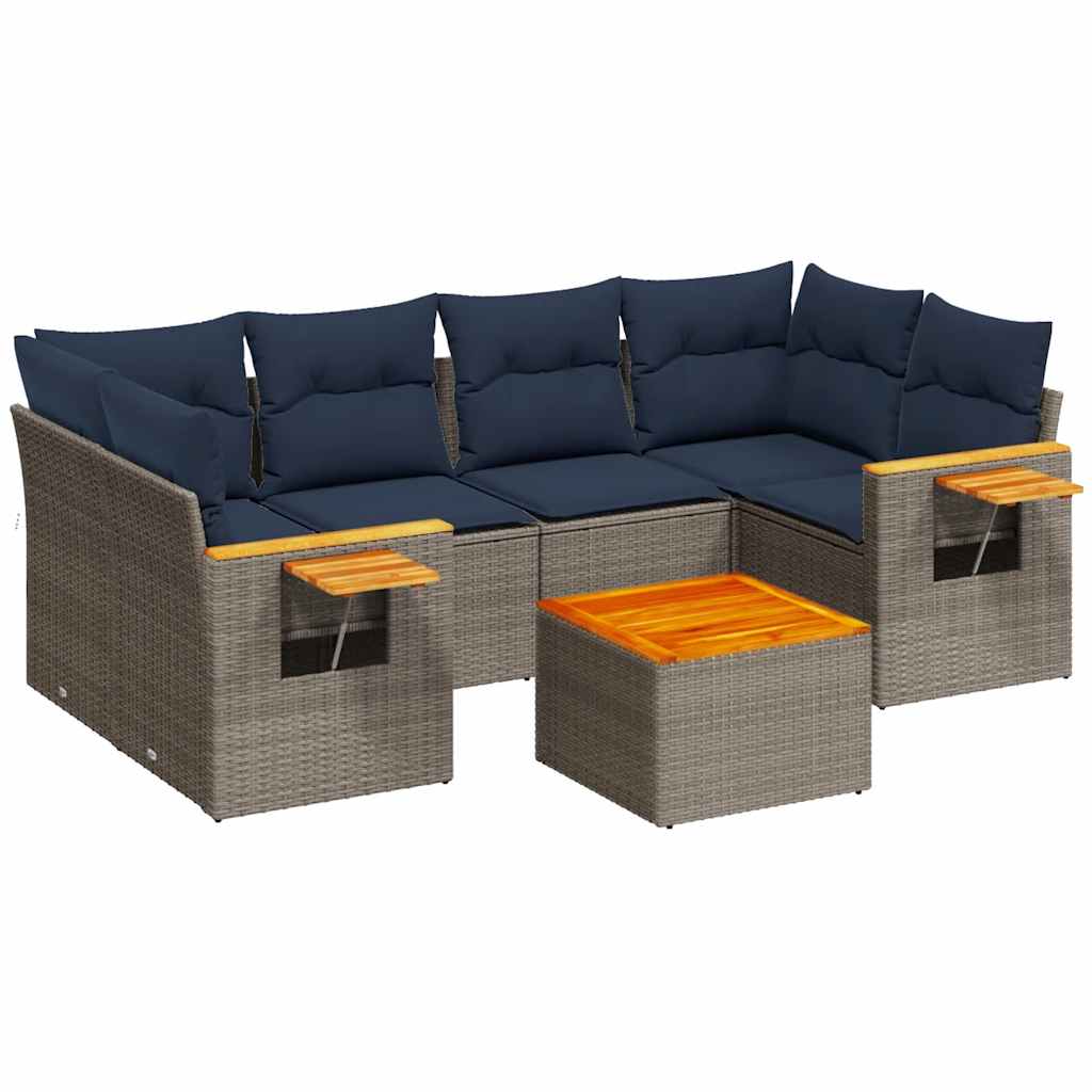 7 Piece Patio Sofa Set with Cushions Grey Poly Rattan (US only)